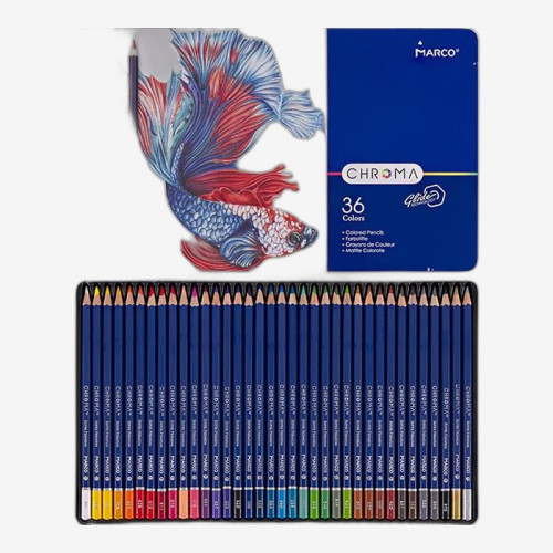 Кольорові олівці Marco Chroma у металевому пеналі, 36 кольорів