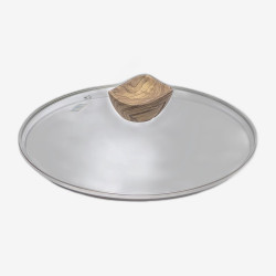 Крышка стеклянная D28см с металлическим ободом и ручкой под дерево
