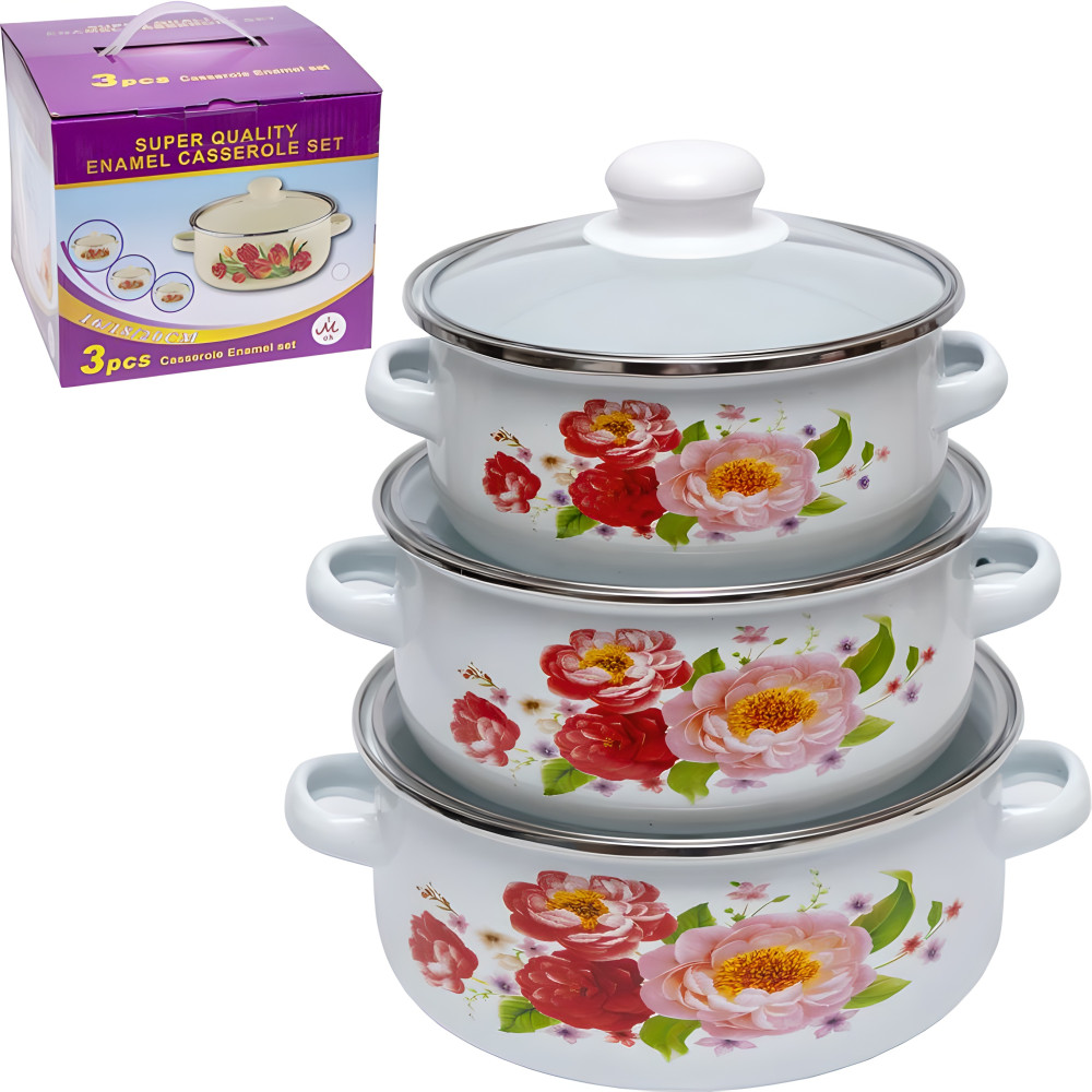 Набір емальованих каструль 3 шт 1,1/1,6/2,3 л класичне змалювання