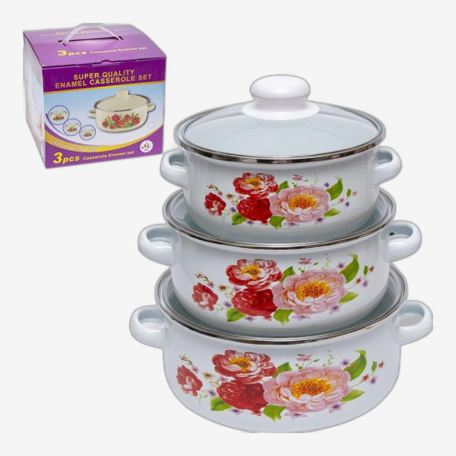 Набор эмалированных кастрюль 3шт 1,1/1,6/2,3л с крышками D16/18/20см 671DG-0001