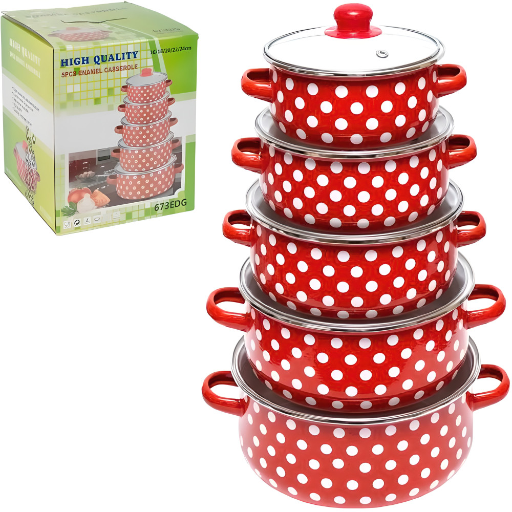 Каструлі емальовані 5 шт 1,1-4л з кришками EDG-10090