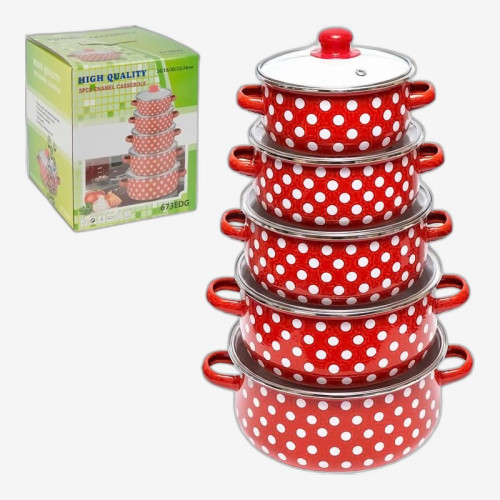 Набор эмалированных кастрюль 5шт 1,1/1,6/2,3/3,1/4л с крышками D16/18/20/22/24см 673FDG/ЕDG-10090