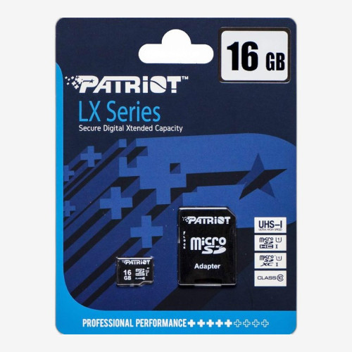 Карта памяти Patriot MicroSDHC 16GB UHS-I (Class 10) LX Series +SD adapter 200036/010876