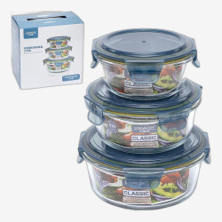 Набір харчових контейнерів 3 шт круглі скло 370/630/930 мл LXYW/L3