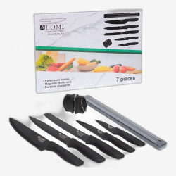 Набор ножей из нержавеющей стали 5шт с магнитной планкой и точилкой ALM-A001