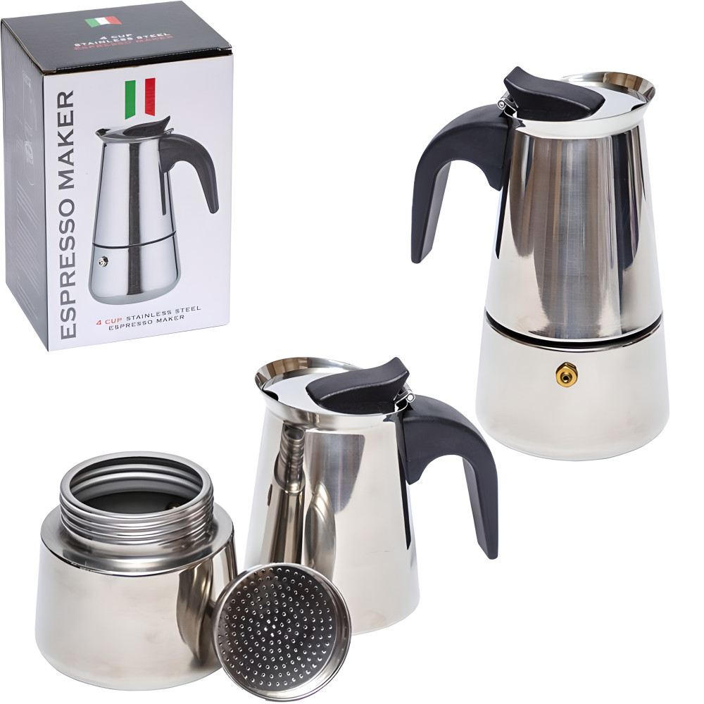 Кофеварка гейзерная 4 чашки эспрессо из нержавейки