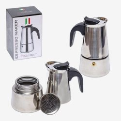 Кофеварка гейзерная 16*8,5*6,5см на 4 чашки эспрессо из нержавеющей стали MR-4