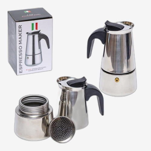 Кофеварка гейзерная 16*8,5*6,5см на 4 чашки эспрессо из нержавеющей стали MR-4