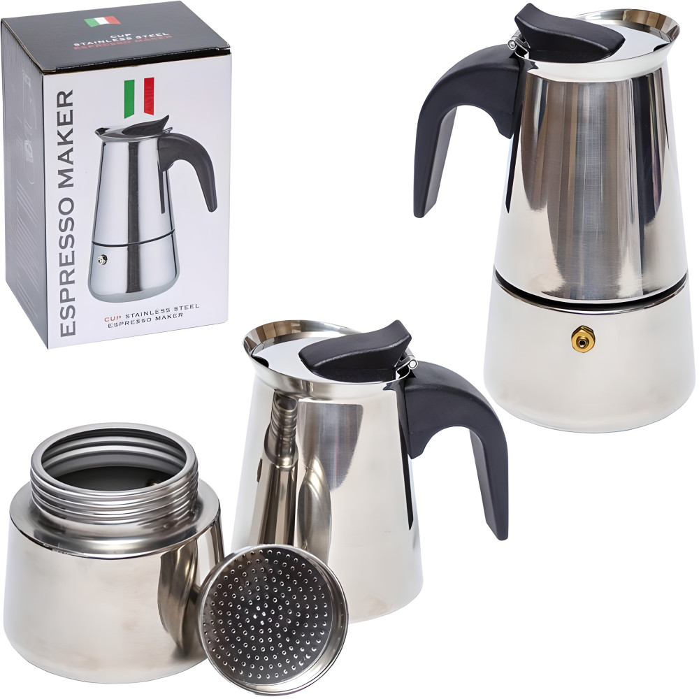 Кавоварка гейзерная 19×9,5×7 см 6 чашек нержавеющая сталь