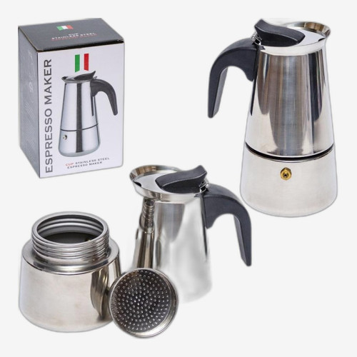 Кавоварка гейзерна 19*9,5*7 см з нержавіючої сталі на 6 чашок MR-6