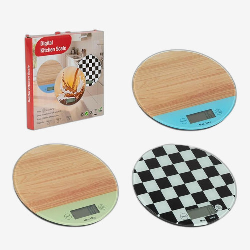 Весы кухонные электронные  D18см до 15кг стеклянные круглые