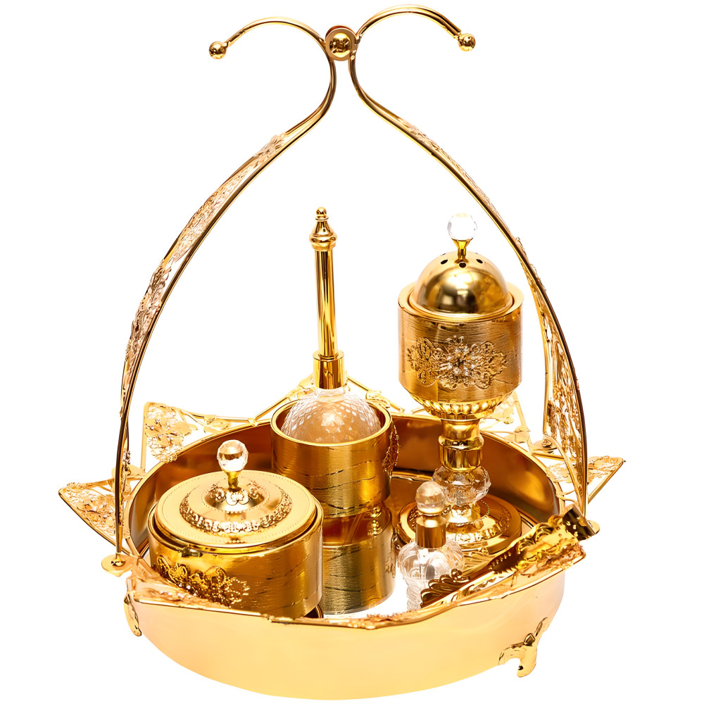 Набор для чаепития золотой со стеклянной подставкой