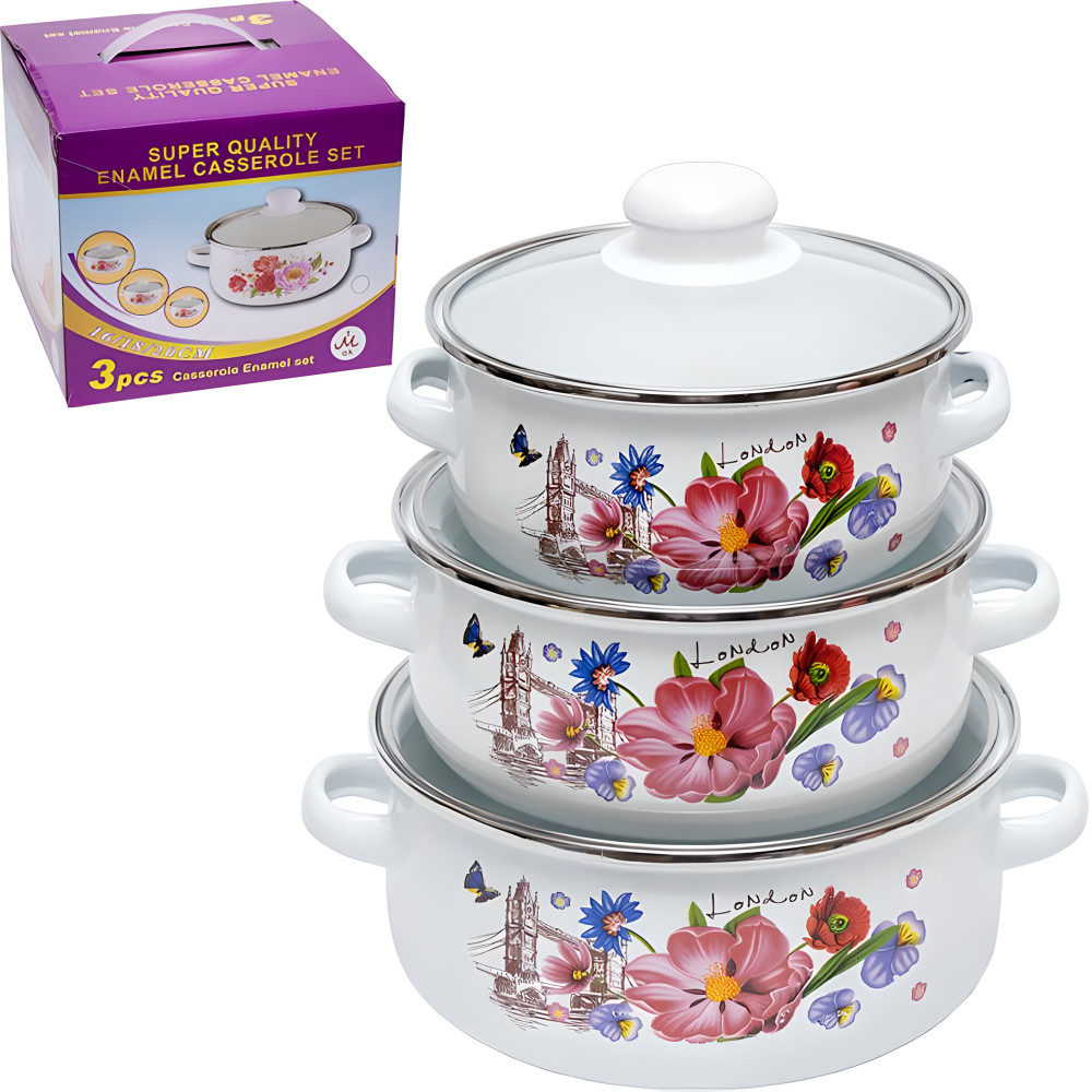 Набір емальованих каструль 3 шт 1,1/1,6/2,3 л яскраве забарвлення