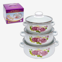 Набор эмалированных кастрюль 3шт 1,1/1,6/2,3л с крышками D16/18/20см 671DG-004