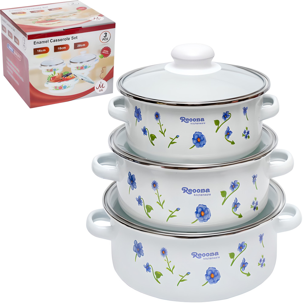 Набір емальованих каструль 3 шт 1,2/1,8/2,3 л з кришками