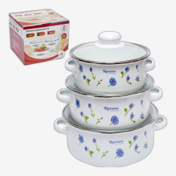 Набор эмалированных кастрюль 3шт 1,2/1,8/2,3л с крышками D16/18/20см 111DG-5086