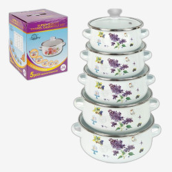 Набор эмалированных кастрюль 5шт 1,1/1,6/2,3/3,1/4л с крышками D16/18/20/22/24см 673FDG-1-0246