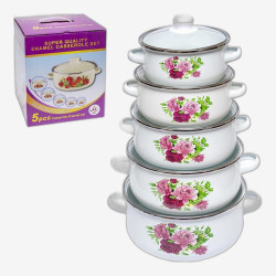 Набор эмалированных кастрюль 5шт 1,1/1,6/2,3/3,1/4л с крышками D16/18/20/22/24см 673DG-0189