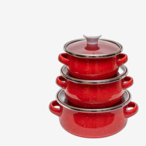 Набор эмалированных кастрюль 3шт 0,5/0,7/1,2л с крышками D16/14/12см 601DG-K