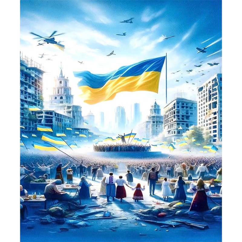 Алмазна мозаїка 40х50 см на рамі «Прапор над містом»
