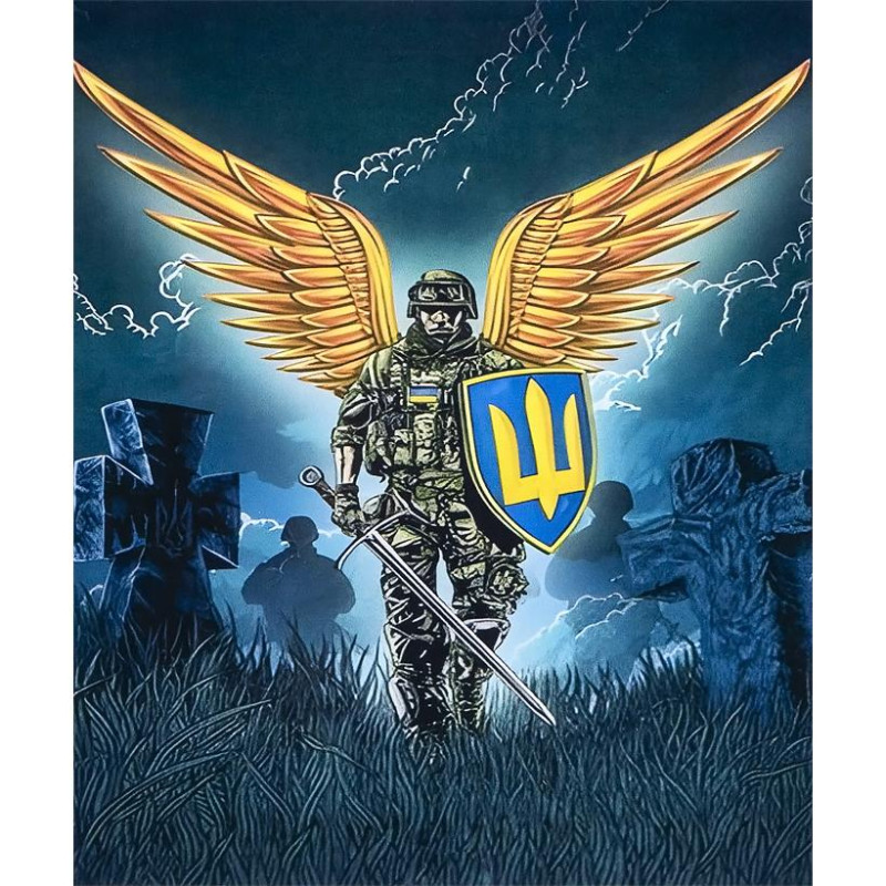 Алмазна мозаїка 40х50 см на рамі «Воїн-охоронець із крилами»