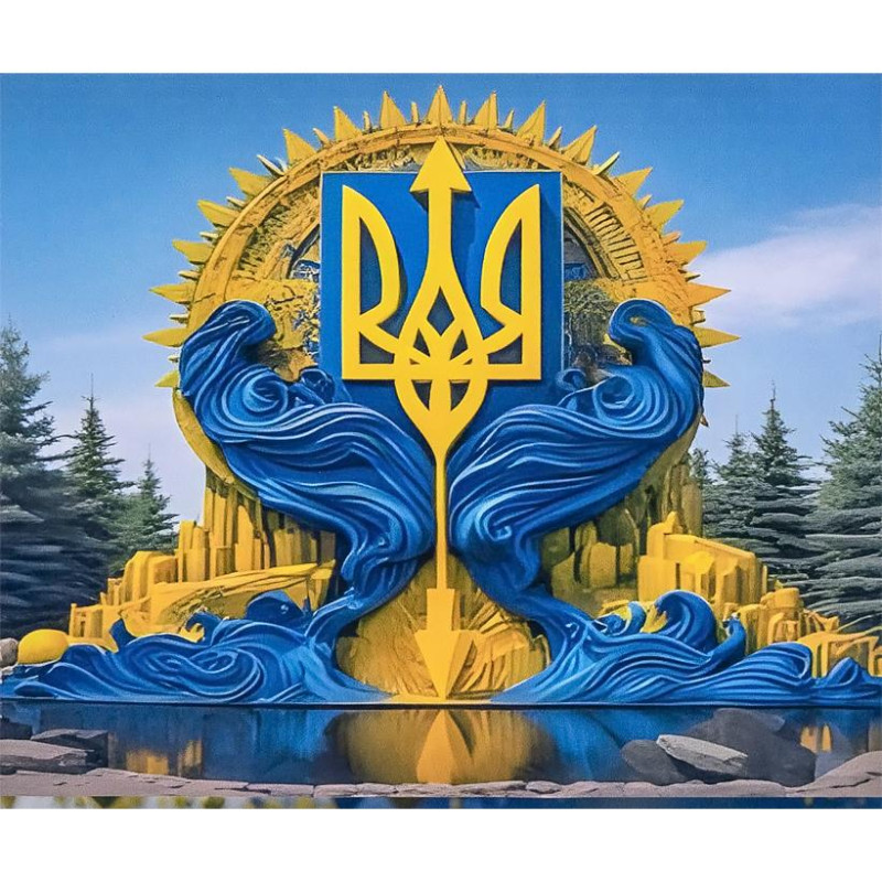 Алмазна мозаїка 40х50 см на рамі «Золотий тризуб»