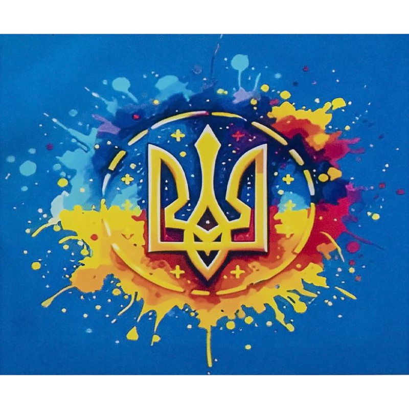 Алмазна мозаїка 40х50 см на рамі «Тризуб на бризках фарби»