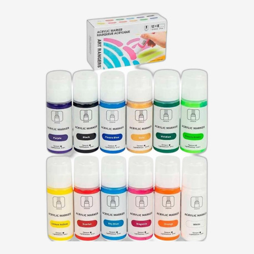 Акрилові маркери Art Rangers 12 кольорів, наконечник 18 мм, 60 мл