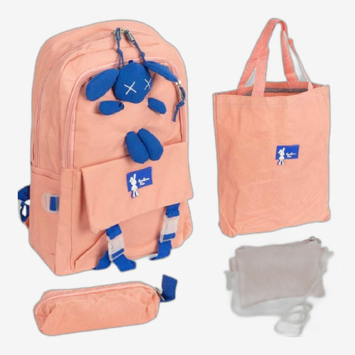 Набор 4 в 1 с ушастым декором : рюкзак, сумка, косметичка, пенал 5056 РОЗОВЫЙ