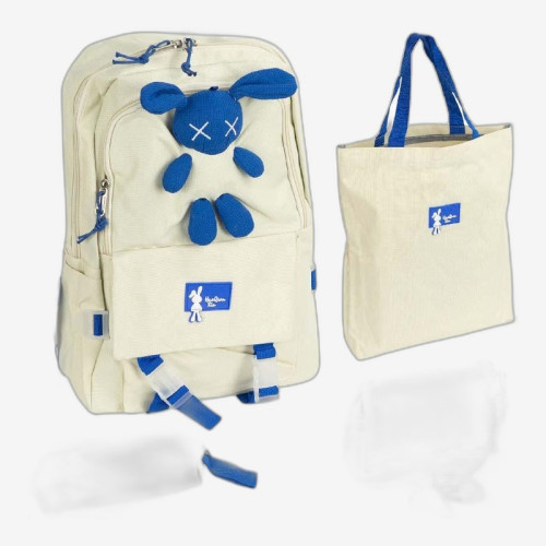 Набор 4 в 1 с ушастым декором : рюкзак, сумка, косметичка, пенал 5056 БЕЛЫЙ