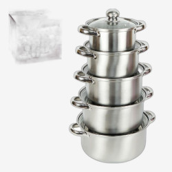 Набор кастрюль из нержавеющей стали 5шт 1/1,5/2/2,5/3л с крышками D16/18/20/22/24см 898-3