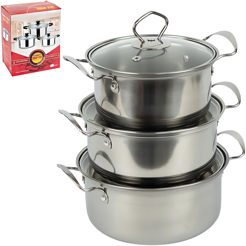 Набор кастрюль из нержавеющей стали 3 шт с крышками