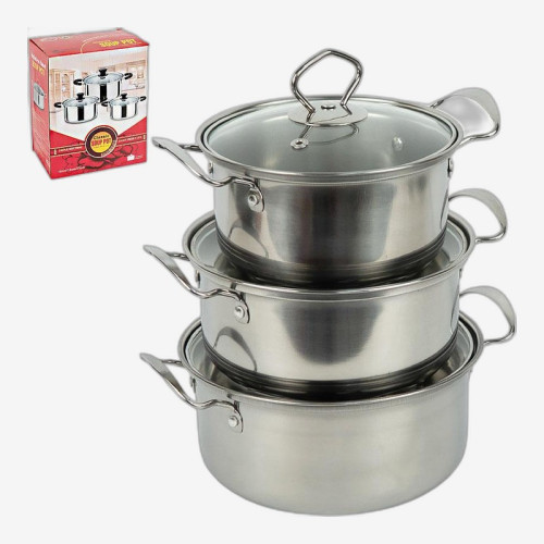 Набор кастрюль из нержавеющей стали 3шт 1/1,5/2л с крышками D16/18/20см 898-4