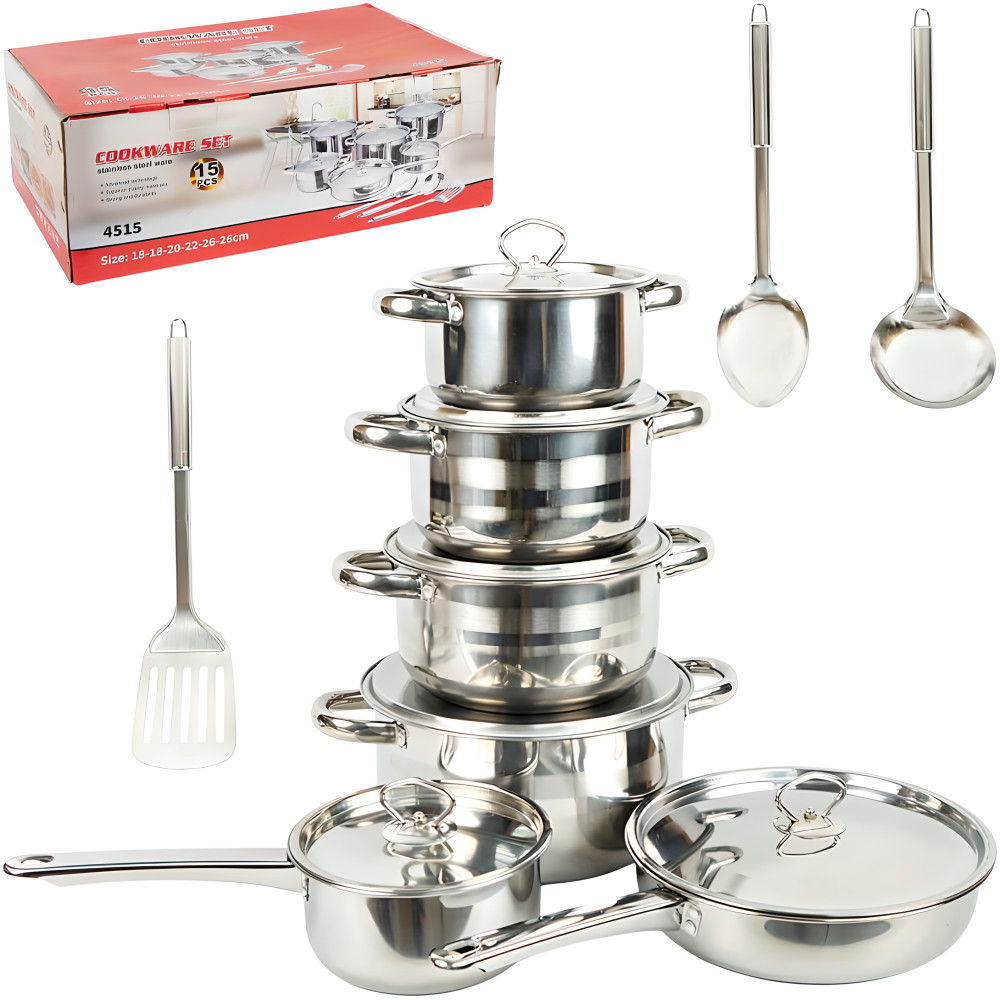 Набір посуду з нержавіючої сталі 15 предметів з кришками