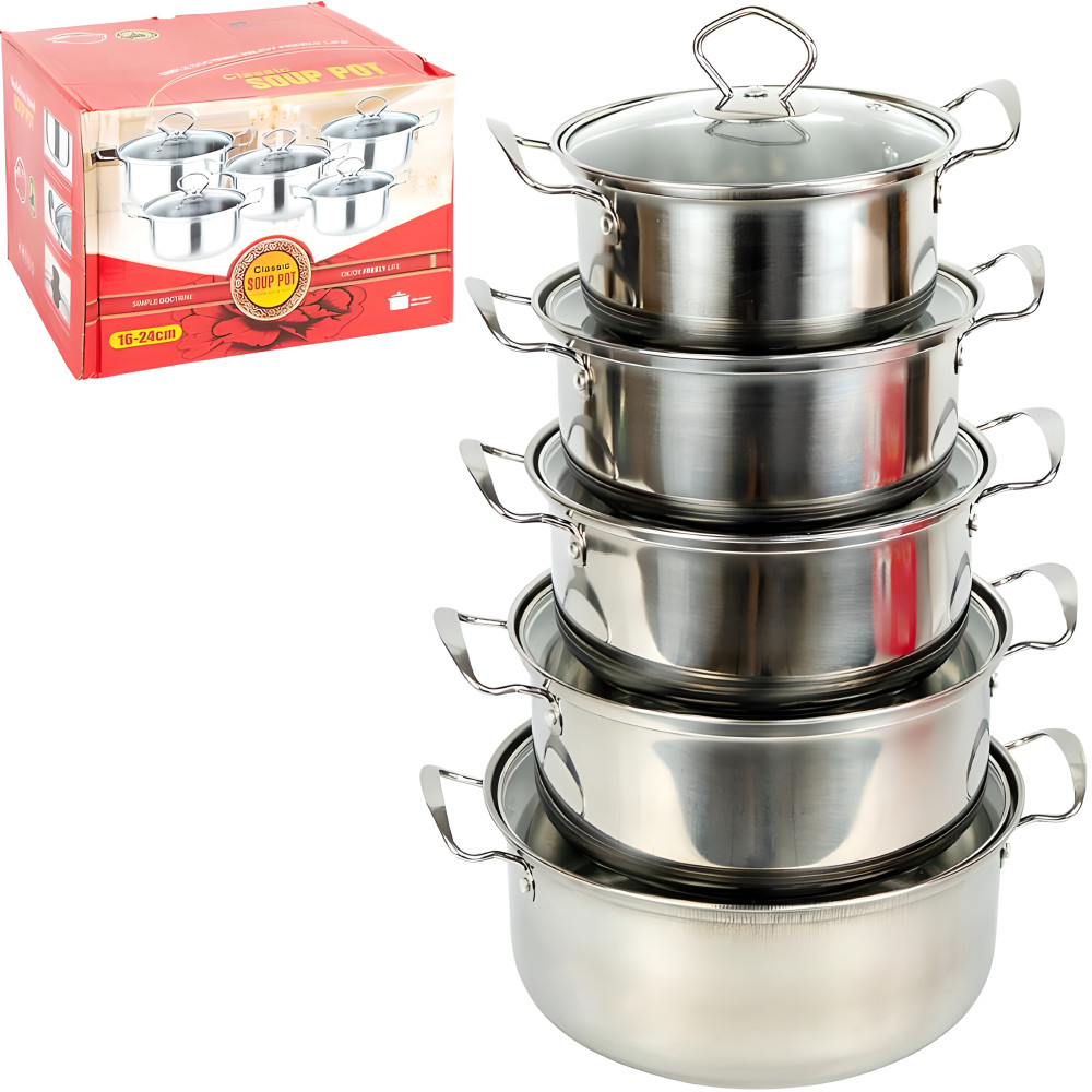 Набір каструль із нержавіючої сталі 5шт 1/1,5/2/2,5/3л із кришками D16/18/20/22/