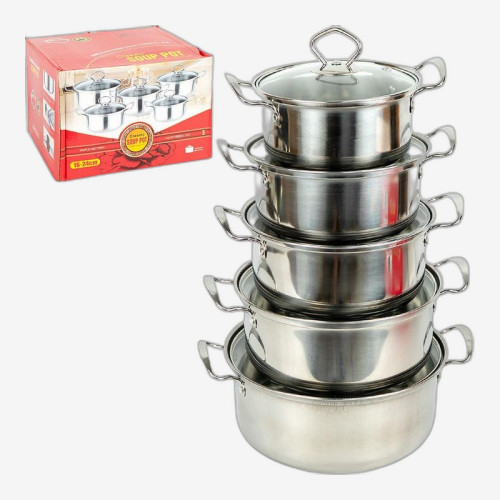 Набор кастрюль из нержавеющей стали 5шт 1/1,5/2/2,5/3л с крышками D16/18/20/22/24см 898-8