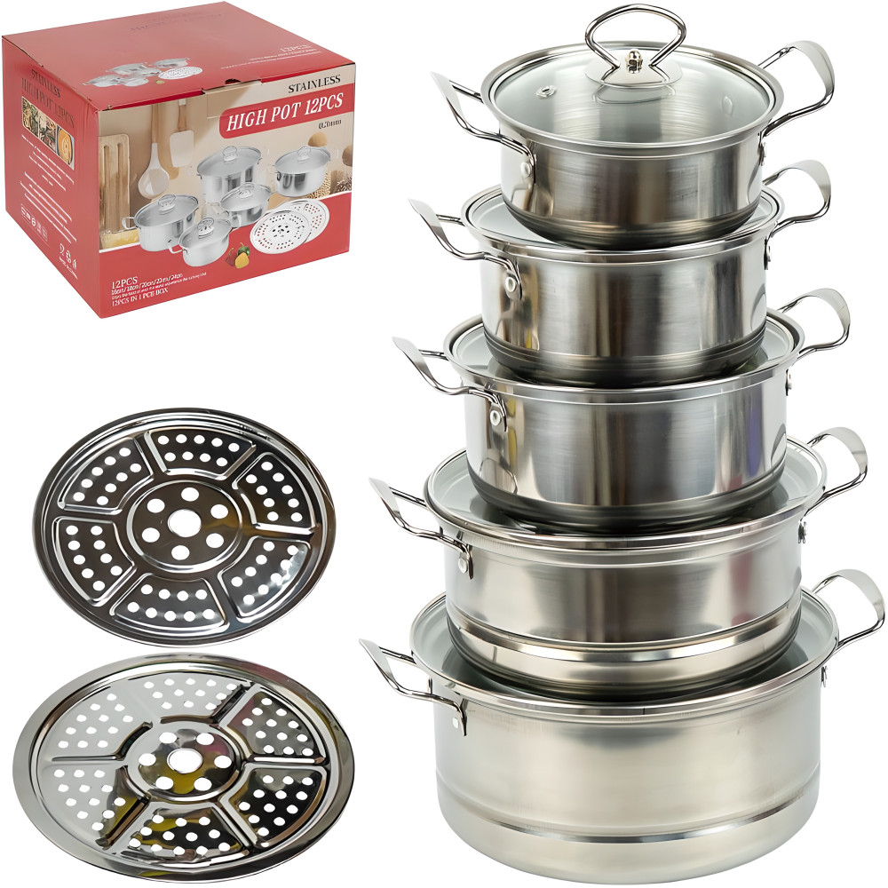 Набір каструль із нержавіючої сталі 5шт 0,75/1/1,5/2/3л із кришками D16/18/20/22