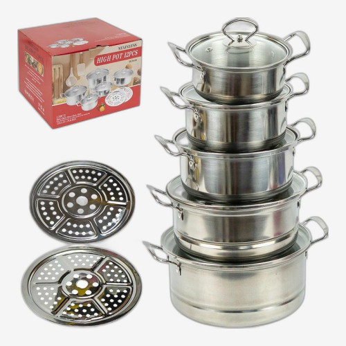 Набор кастрюль из нержавеющей стали 5шт 0,75/1/1,5/2/3л с крышками D16/18/20/22/24см 898-9