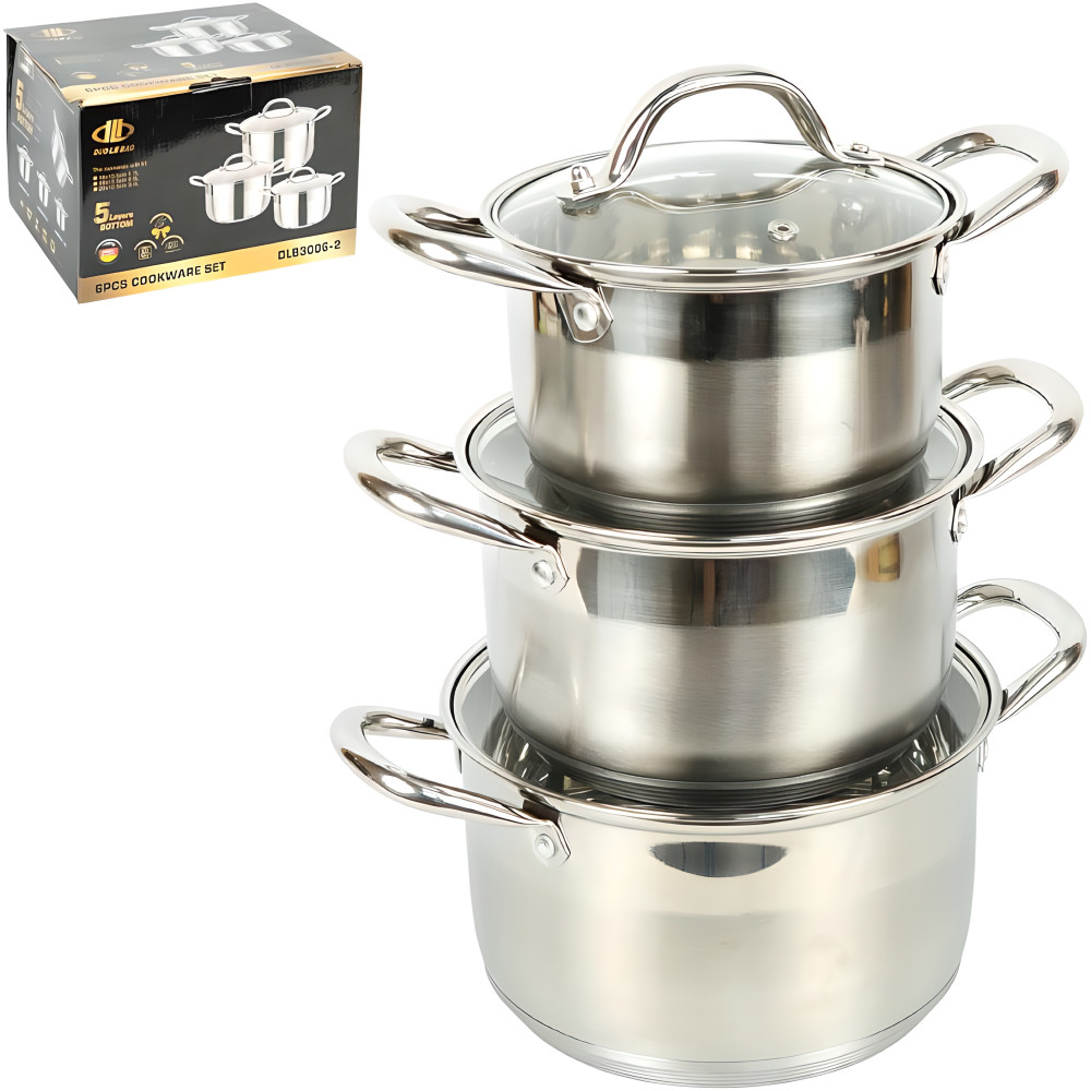 Набір каструль із нержавіючої сталі 3шт 1,7/2,5/3,4л із 5-шаровим дном та кришка