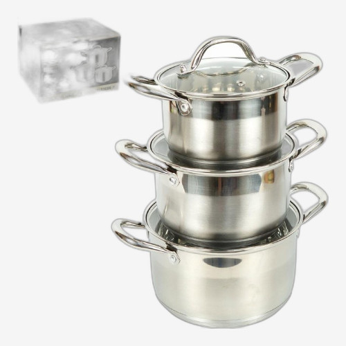 Набор кастрюль из нержавеющей стали 3шт 1,7/2,5/3,4л с 5-слойным дном и крышками D16/18/20см 898-13