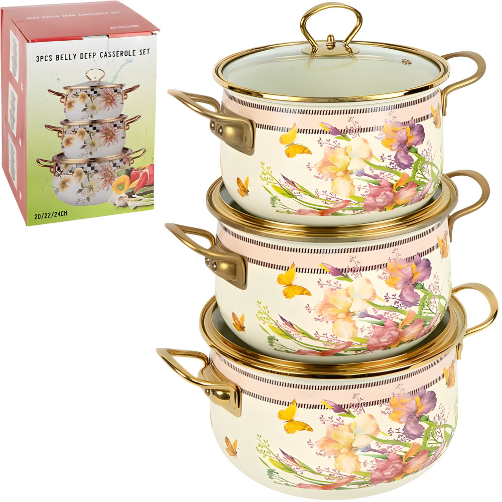 Набір емальованих каструль 3 шт 2,5/3,5/4,5 л для кухні