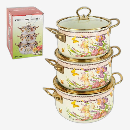 Набор эмалированных кастрюль 3шт 2,5/3,5/4,5л с крышками D20/22/24см 7043-6