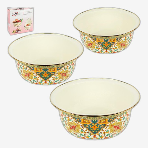 Набор эмалированных мисок 3шт 3/4,5/6л диаметром 24/28/32см 7043-22