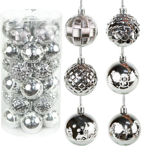 Ялинкові кульки 30 шт D6 см «Срібло» у тубусі