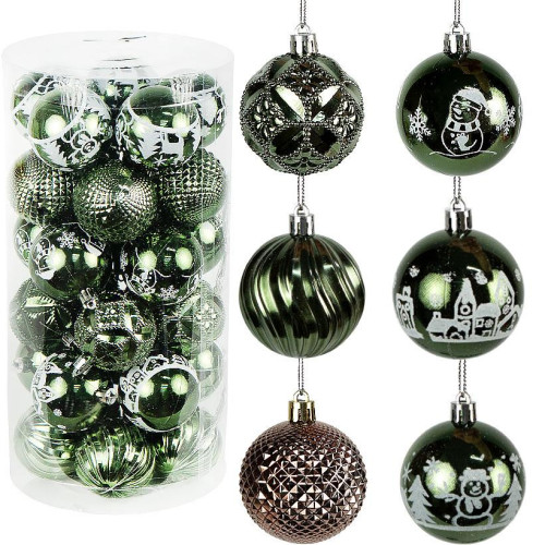 Ялинкові кульки 30 шт D6 см «Темно-зелений» у тубусі