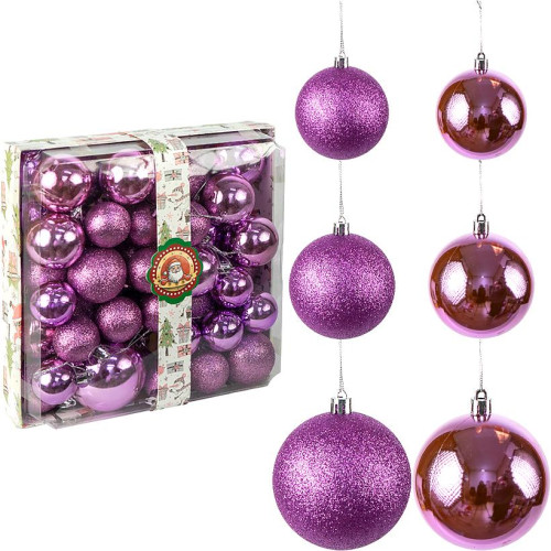 Ялинкові кульки 42 шт 4 розміри «Фіолетовий»