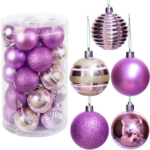 Ялинкові кульки 25 шт D6 см «Фіолетовий» у тубусі