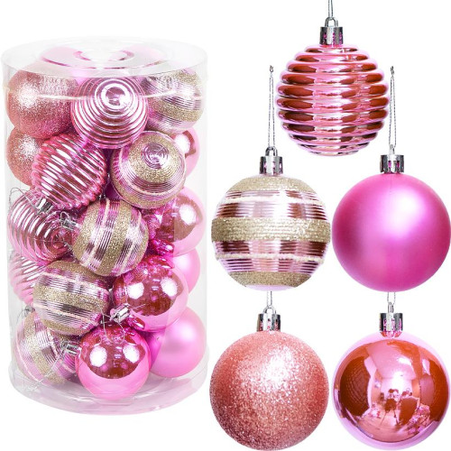 Ялинкові кульки 25 шт D6 см «Рожевий» у тубусі