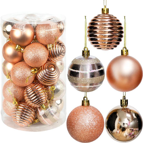 Ялинкові кульки 25 шт D6 см «Рожеве золото» у тубусі