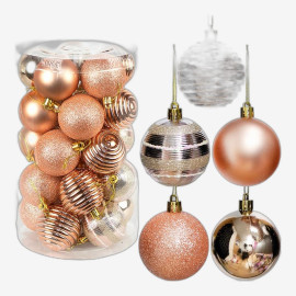 Ялинкові кульки 25 шт D6 см «Рожеве золото» у тубусі